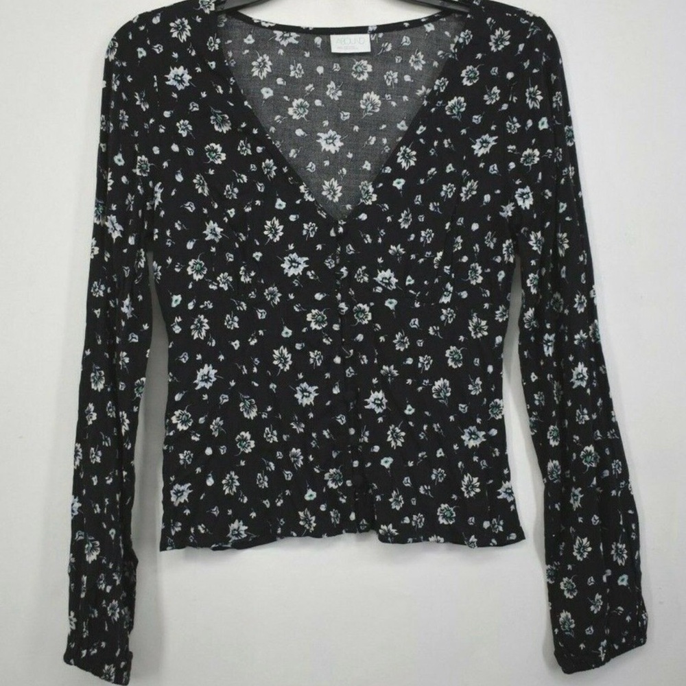 Abound Black Floral V-Neck Blouse